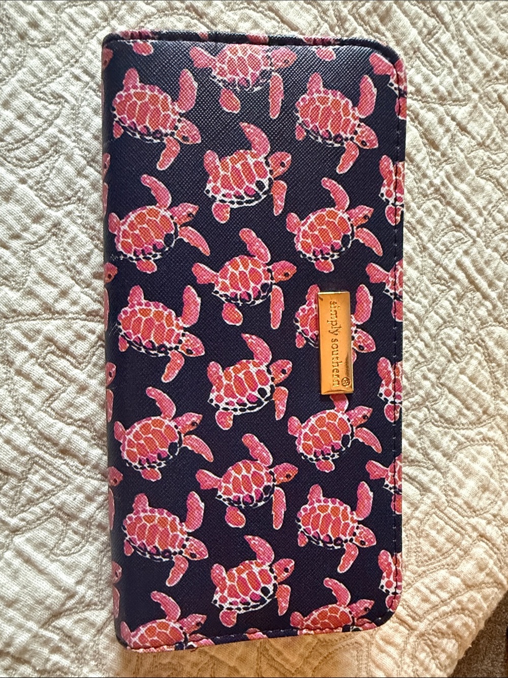 Simply Southern Navy Wallet with Pink Turtle Pattern